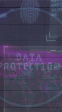 Donanma arka planında veri koruması, parmak izi ve ikonların canlandırılması. Dijital güvenlik ve teknoloji konsepti dijital olarak oluşturulmuş video.