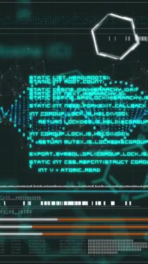 Siyah arkaplana karşı veri işleme arayüzü üzerinde kimyasal yapıların animasyonu. Tıbbi araştırma ve bilim teknolojisi kavramı