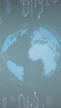 Profil simgelerinin oluşturduğu bir ağ küresi iş profili simgelerini döndürüyor. Küresel iş ve dijital arayüz kavramı dijital olarak oluşturulmuş video.