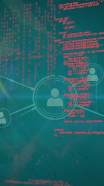 Profil simgeleri ağının canlandırılması, veri işleme ve yeşil arkaplan karşısında ışık noktası. Küresel ağ ve iş teknolojisi kavramı