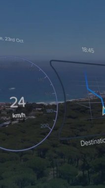 Şehrin her yerinde tarama ve veri işleme alanlarının animasyonu. Küresel bağlantılar zaman veri işleme ve teknoloji konsepti dijital olarak oluşturulmuş video.