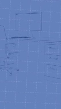 Animation of data processing over desk in office. Global business, finances, computing, networks and data processing concept digitally generated video.