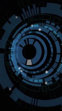 Bilgisayar sunucu odasında dönen tarayıcıların animasyonu. Bilgisayar arayüzü ve iş veri depolama teknolojisi kavramı