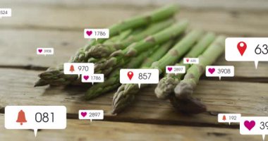 Masa üstü başlangıç simgelerinde kuşkonmaz açılıp kıvrılıyor, sonra da soluyor, sosyal bağlılığı vurguluyor. Taze üretim, dijital etkileşim, sosyal medya, kırsal dekor, minimalist tasarım, sağlık, sağlık