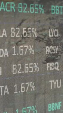 Soyut arkaplanda hareket eden tablo ve grafiklerin animasyonu. Dijital bileşik, çoklu pozlama, yatırım, borsa, finans, iş ve veri kavramı.