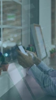 Animation of data processing over diverse business people in office. global business, finances, connections and digital interface concept digitally generated video.