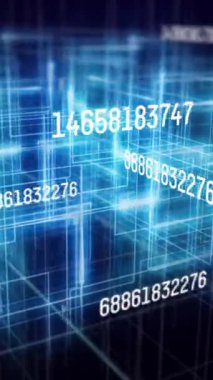 Siyah arkaplanda değişen numaraların animasyonu ve veri işlemesi. küresel iş, veri işleme ve dijital arayüz kavramı dijital olarak oluşturulmuş video.