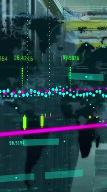 İstatistik ve veri işleme üzerine siber saldırı uyarısı animasyonu. Küresel internet güvenlik bağlantıları ve veri işleme kavramı dijital olarak oluşturuldu.