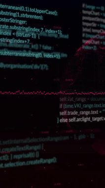 Veri işleme ve diyagramlarının siyah arkaplandaki animasyonu. Teknoloji, iş ve dijital arayüz kavramı dijital olarak oluşturulmuş video.