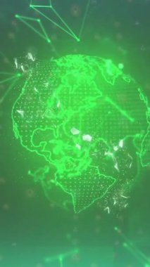 Yeşil arkaplan üzerinde ağ bağlantıları olan e- posta simgesi ve küresi canlandırması. İletişim, teknoloji, internet, bağlantı, dijital, küresel