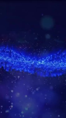 Siyah zemin üzerinde dinamik dalgalar ve mercek parlamaları oluşturan noktaların animasyonu. Dijital olarak üretilen hologram, illüstrasyon, veri, bağlantı, fütüristik, soyut ve teknoloji kavramı.