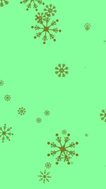 Yeşil zemine düşen kar tanelerinin Noel animasyonu. Noel, şenlik, kutlama ve gelenek konsepti dijital olarak oluşturuldu.