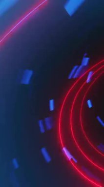 Mavi arka planda hareket eden parlak ışık yollarının animasyonu. Işık, desen, renk ve hareket konsepti dijital olarak oluşturulmuş video.