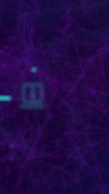 Mor soyut arkaplan üzerinde bağlı aygıtlar animasyonu. Teknoloji, ağ, bağlantı, dijital, geleceksel, iletişim