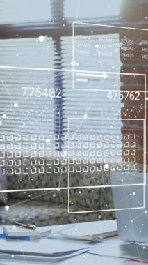 Ofiste çalışan çeşitli meslektaşların veri işleme animasyonları. İş, teknoloji ve dijital arayüz kavramı dijital olarak oluşturuldu.