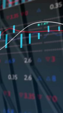 Finansal veriler ve borsa analizleri dalgalanan çizgilerle grafiğin üzerinde. Maliye, dalgalanma, eğilimler, yatırım