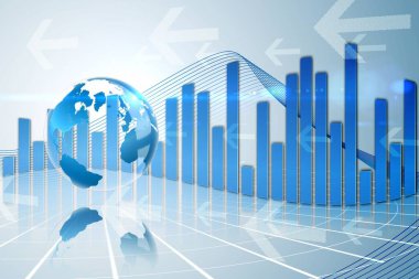 Dijital olarak oluşturulan küresel ticari grafik mavi
