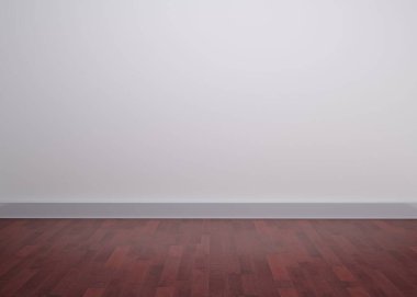 Boş oda, koyu ahşap zemin üzerinde düz, açık renkli bir duvar, düz tasarım kopya alanı sergiliyor. Minimalist, modern, temiz, yerleşim yeri, iç mekan, tarafsız, ferah