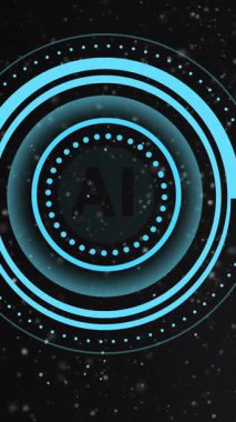 Siyah zemin üzerinde ai dijital veri işleme animasyonu. Dijital olarak oluşturulmuş küresel yapay zeka, bağlantılar, hesaplama ve veri işleme kavramı.