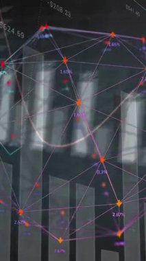 Çubuk grafikler üzerinden ağ bağlantıları olan finansal veri tabloları. Finans