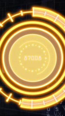 Siyah arkaplan üzerinde dürbün ve veri işleme animasyonları. Dijital olarak oluşturulmuş küresel bağlantılar, hesaplama ve veri işleme kavramı.