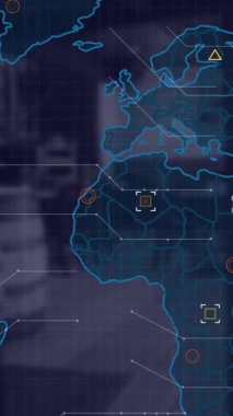 Karanlık arka plan üzerinde veri işleme ile dünya haritasının animasyonu. Küresel iş, bağlantılar, hesaplama ve veri işleme kavramı dijital olarak oluşturulmuş video.