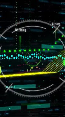 Yeşil arkaplandaki grafik ve grafiklerle dijital veri canlandırması. analitik, istatistik, bilgi, teknoloji, finans, yenilik