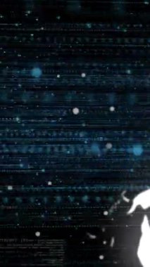 Dönen dünyanın üzerinde hareket eden mavi noktaların animasyonu. İş, teknoloji ve dijital arayüz kavramı dijital olarak oluşturuldu.