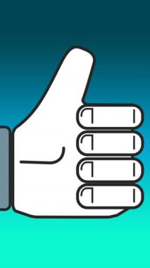 Mavi arkaplan üzerinde başparmak simgesi canlandırması. Çevrimiçi sosyal medya, dijital arayüz ve veri işleme kavramı dijital olarak oluşturuldu.