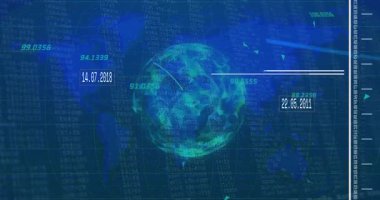 Veri zaman çizgisini görselleştirmek için yeni tarih etiketleri üzerinde parlak yay gönderen düşük-poli küreyi döndürür. Gelecek, teknoloji, veri, bağlantı, ağ, dijital, soyut