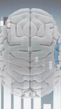 Beyin anbilgisayar sunucuları üzerinde biyometrik parmak izi ve dijital veri işleme animasyonu. Küresel siber güvenlik, bağlantılar, bulut hesaplama ve veri işleme kavramı dijital olarak oluşturulmuş video.