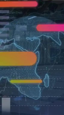 Donanma uzayında hareket eden yeşil ve turuncu tüplerin ve finansal verilerin animasyonu. Küresel finans ve ekonomik kriz kavramı dijital olarak üretilen video.