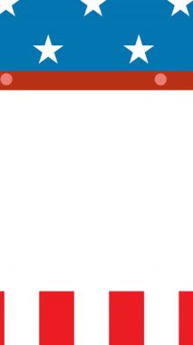 Amerikan bayrağı üzerinde hareket eden sembol ve şablon kartı animasyonu. Vatanseverlik ve kutlama konsepti dijital olarak oluşturulmuş imaj.