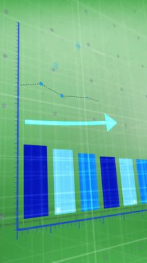 Yeşil arka planda finansal veri işleme animasyonu. küresel iş, finans ve veri işleme kavramı dijital olarak oluşturulmuş video.