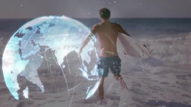 Sörfçü, dalgalanan yörünge çizgileriyle ağı görselleştirerek teknolojiyi ateşliyor. Macera, bağlantı, yenilik, hareket, fütürizm, canlılık, eğlence