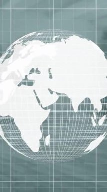 Animation of financial graphs and globe over empty hall. Global finance, economy and real estate concept digitally generated video.