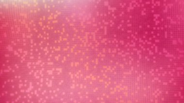 Pembe pikseller, turuncu kümeler beliren açık renkli şeritten sonra yer değiştiriyor ve değişimleri gösteriyor. Dijital sanat, soyut desen, canlı, hareketli grafikler, çağdaş, görsel kompozisyon, dinamik