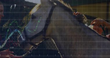 İp tutan meslektaşlar, hortumla spreyleme ve sabit takip için finansal kaplamayı başlatma. Atlar, takım çalışması, açık hava, köy, sağlık, veri, görselleştirme