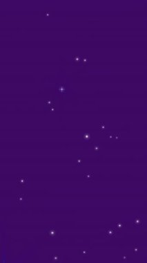 Mor gökyüzünde uzay gemisi ve yıldızlı evrenin animasyonu. Astronomi, galaksi ve uzay yolculuğu konsepti dijital olarak oluşturulmuş video.