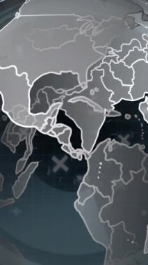 Yuvarlak tarayıcı ve mikroişlemci bağlantıları üzerinde dönen dünyanın animasyonu. Küresel ağ ve iş arayüzü teknolojisi kavramı