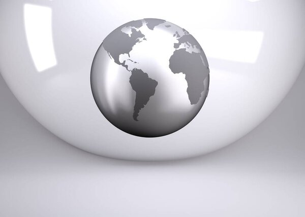 Planet on grey abstract background