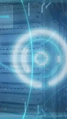 Animation of digital interface over server room. Global business, finances, data processing and digital interface concept digitally generated video.