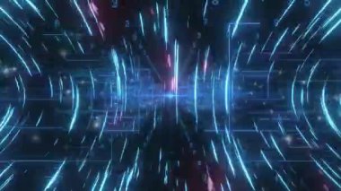 Merkezi ışıltı göndererek soluk ızgara şebeke değişen parmaklar titreyen pembe kıvılcımlar tünel oluşturuyor. Soyut, dijital, fütüristik, teknoloji, neon, hareket, bilim kurgu