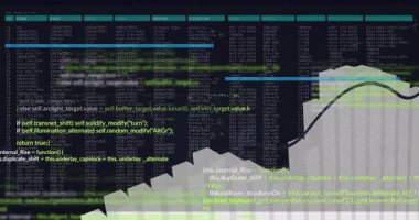 3D çubuklar ortaya çıkıyor. Siyah çizgi grafik çizerek kod kaydırma sırasında gerçek zamanlı trendleri takip ediyorlar. Veri görselleştirme, analitik, dijital arayüz, fütüristik, veri bilimi, bilgi teknolojisi, etkileşimli tasarım