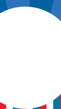 Amerikan bayrağı üzerinde fotokopi alanı olan beyaz daire animasyonu. Vatanseverlik ve bağımsızlık günü konsepti dijital olarak oluşturulmuş video.