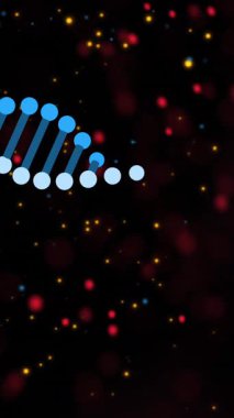 Siyah arkaplandaki lekelerin üzerindeki DNA iplikçiklerinin animasyonu. Bilim, tıp ve dijital arayüz kavramı dijital olarak oluşturulmuş video.