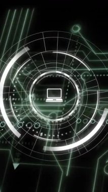 Laptop icon with digital interface and network connections animation. Technology, communication, internet, data