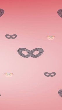 Kırmızı arka planda karnaval maskesi animasyonu tekrarlandı. moda ve aksesuarlar arka plan desen konsepti dijital animasyon.