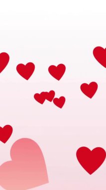 Pembe arka planda kırmızı kalplerin animasyonu. Şekiller, renkler ve arkaplan konsepti dijital olarak oluşturulmuş video.