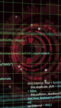 Şebeke arka planında bilgisayar kodu ve veri işleme animasyonu. Teknoloji, kodlama, programlama, dijital, fütüristik, matris